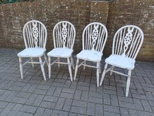 Set of 4 Sturdy Vintage Windsor Wheelback Chairs Grey Distressed Painted