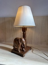 Vintage MCM Teak Carved Wood Elephant Palm tree table Lamp Mid Century 