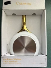 NEW Caraway Home Round 8" Mini Fry Pan WHITE with gold handle