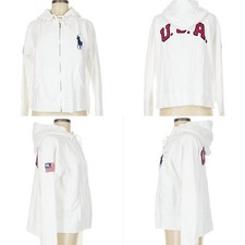 Polo Ralph Lauren Big Pony USA flag White Zip Up hoodie Women Size M Cropped