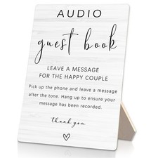 Audio Guest Book Sign 5x7in White Wooden Table Sign with Stand for Wedding