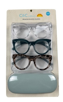 C&C CALIFORNIA Reading Glasses +2.50 Womens 3 Pair Set Case NEW SEALED