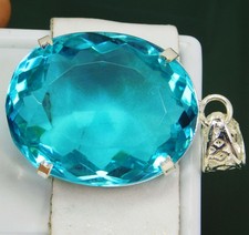 Certified 107.40 Ct Natural Blue Aquamarine Loose Gem 925 Solid Silver Pendant