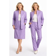 Terry Lewis Leather 3 Piece Set Jacket Skirt Pants Purple Vintage Mixed Sizes