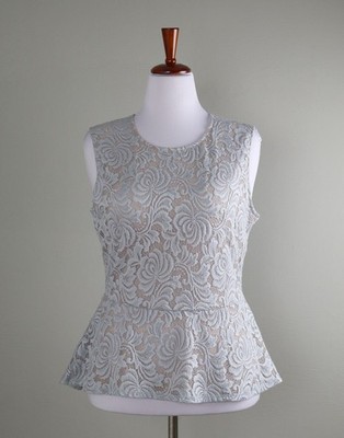BCBG MAX AZRIA NWT $98 Keren Blue Lace Lined Peplum Tank Top Size Large