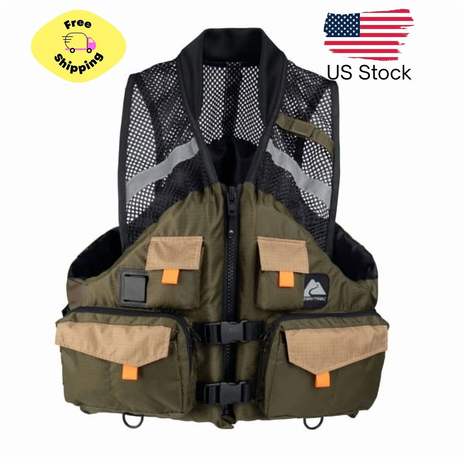 Adult Unisex Fishing Vest,Quick-Release Buckles,Nylon Ripstop Fabric, L/XL,Green