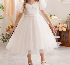 Puff Sleeve White Tulle Dress. Flower Girl, Miniature Bride, 4t. Brand New.