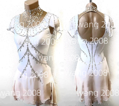 white and gold figure skating dress Handmade White Ice Skating Dress: Emerald Competition Outfit