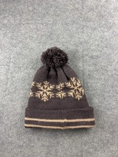 Winter Knit Ski Hat Pom Pom Snowflakes Unisex Beanie Brown Granola Gorpcore