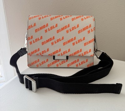 Bimba Y Lola | Cream Orange Signature  Leather Crossbody Bag | Black Nylon Strap