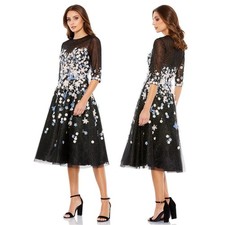 MAC DUGGAL Floral Embroidered A-Line Tea-Length Cocktail Dress Size 4 NWT 11161