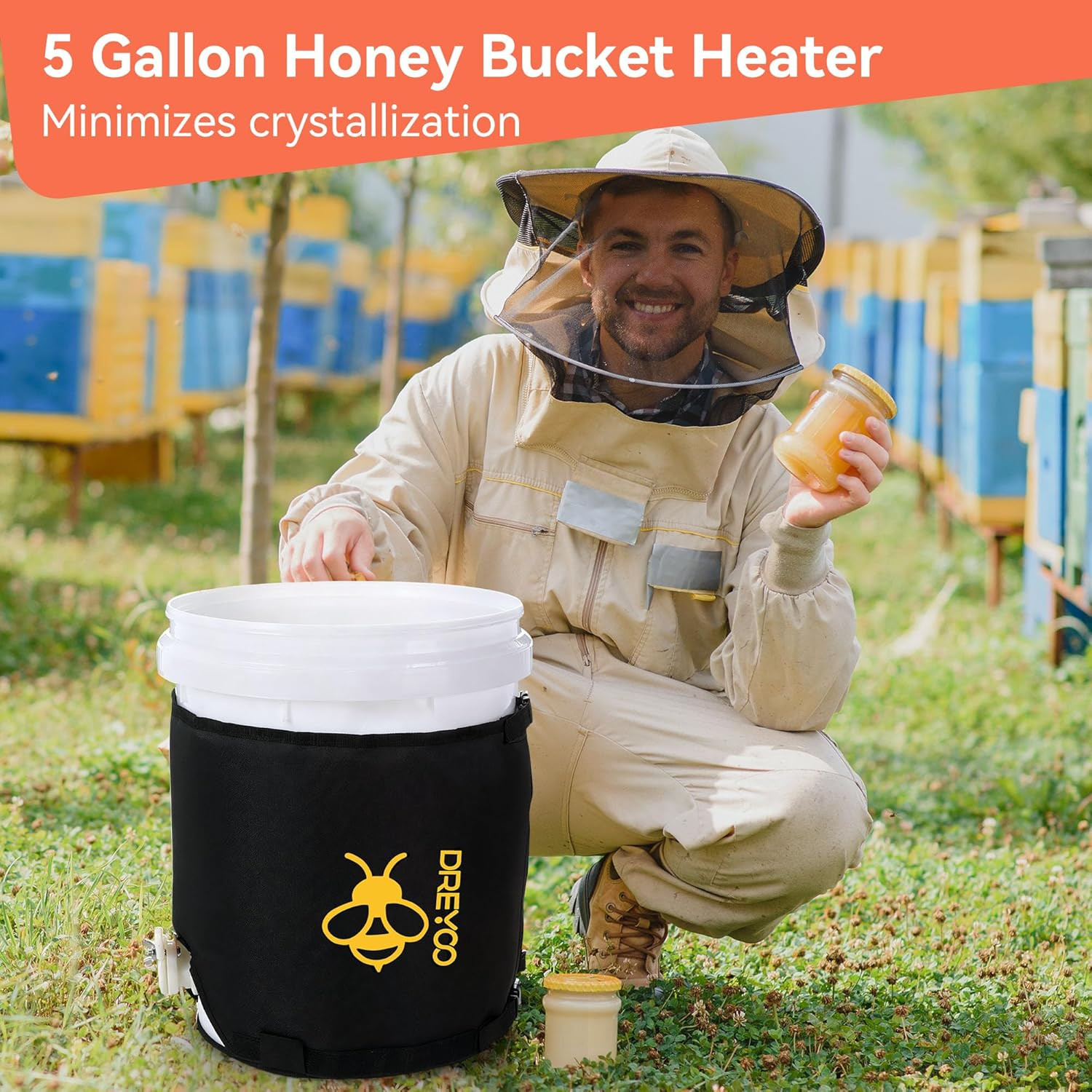 Honey Bucket Heater 5 Gallon with Bottom Heating Pad, Honey Blanket with Tempera