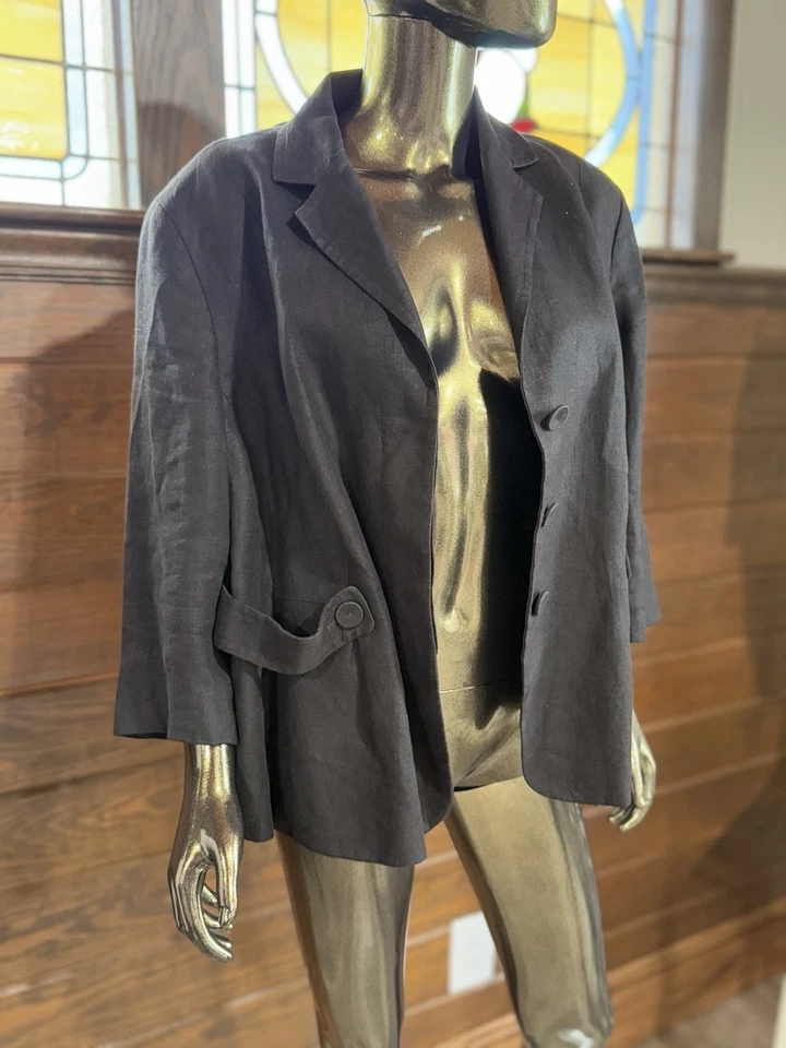 Blazer Talbots Irish de lino para mujer 16W, negro totalmente forrado Foto 3 de 4