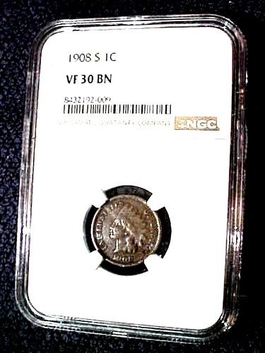 1908-S CENT INDIAN HEAD CENT....NGC VF30 BN...........MIN. BID .01 & NO RESERVE!