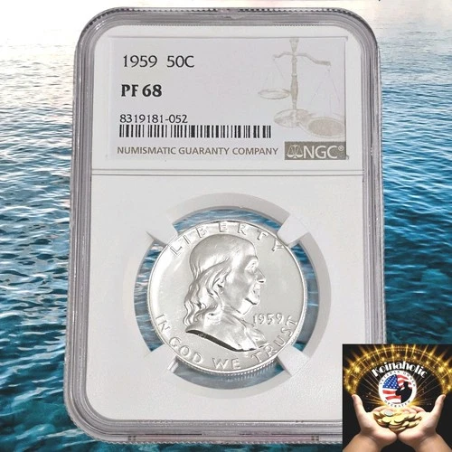 1959 NGC PF68 Proof Franklin Half Dollar 50c Blast White, No Spots, Fast Ship