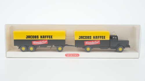 Wiking H0 8860539 Büssing 8000 maleta tren de carga "Jacobs café" amarillo, negro | Zustand: Gebraucht