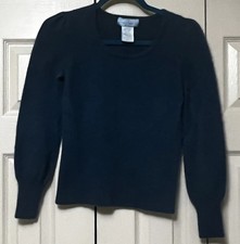 U Knit Womens Pure Cashmere Sweater Missy Medium Blue L/S Pullover Scoop Neck