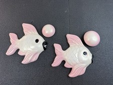 Vintage 1960 MCM Miller Studio Chalkware Fishes w/Bubble Wall Plaques Hangings