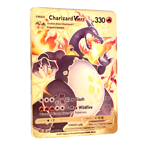 POKEMON CHARIZARD VMAX METAL GOLD COLLECTABLE CARDS VMAX EX GX MEGA - Picture 1 of 2