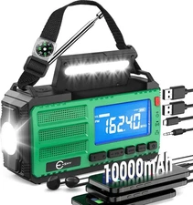 Esky 10000mAh/37000mWh Emergency Hand Crank Radio, Dark Green-37000mWh 