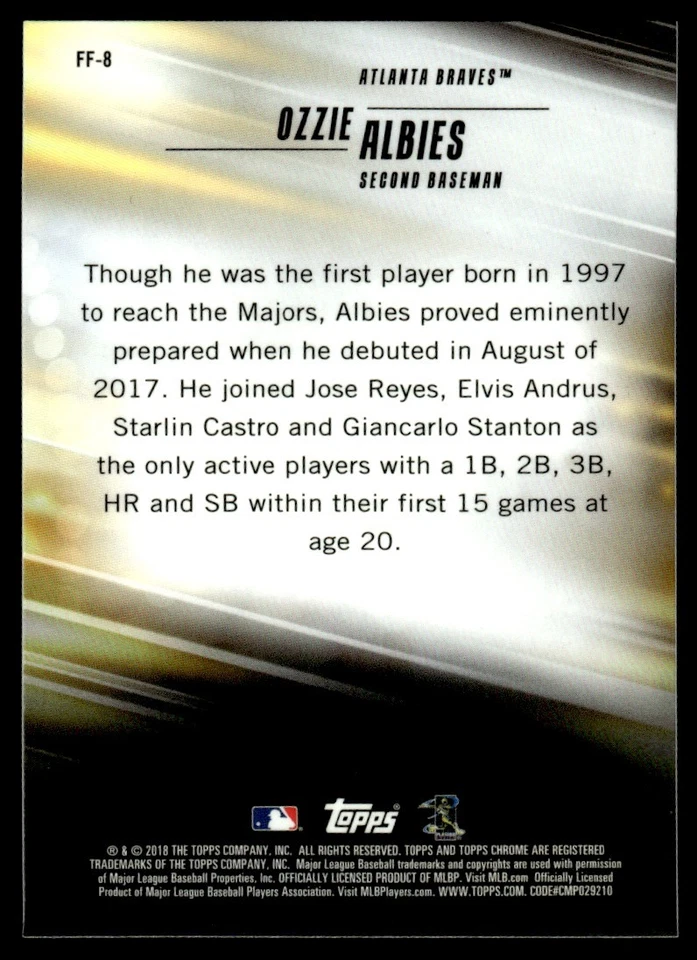 2018 Topps Chrome Freshman Flash Ozzie Albies Atlanta Braves #FF-8 - Image 2 of 2