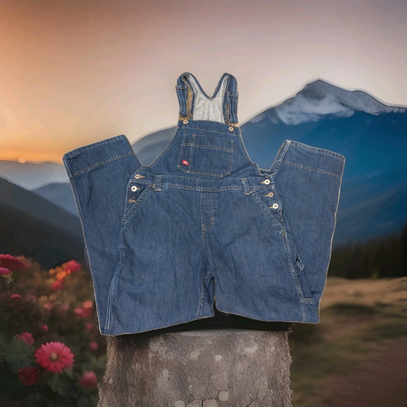 Dickies Overalls Women’s Size S Denim Bib Relaxed Fit Carpenter Medium Wash Blue