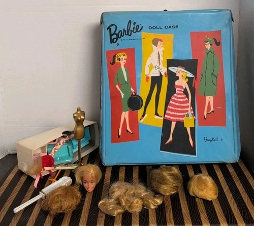 Vintage Barbie Ponytail Blue Doll Carrying Case, Pre-Owned And Extras