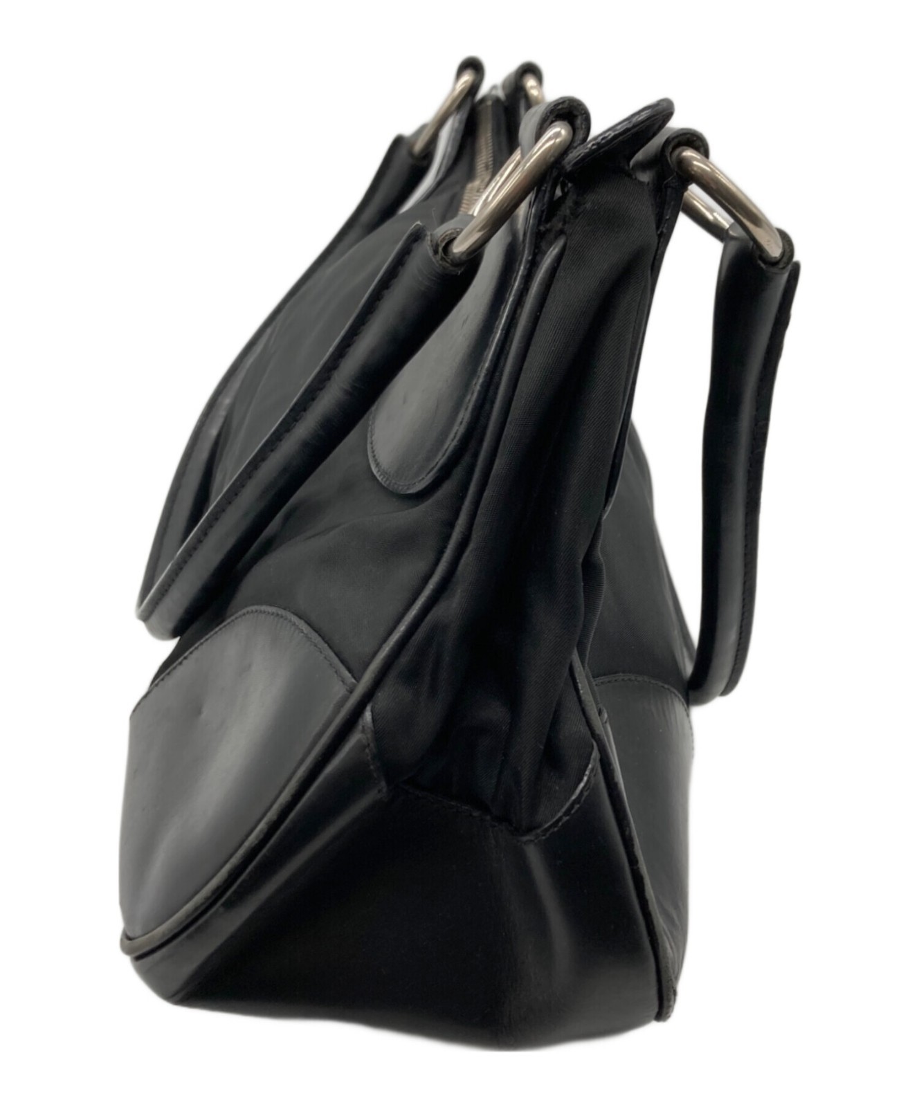 Prada Black Handbag Tote Bag Leather Women Shoulder Bag Italy Used thumbnail 3