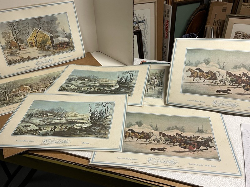 Vintage Currier & Ives “American Winter Scenes” Vinyl Lithograph Placemats.Lot 7