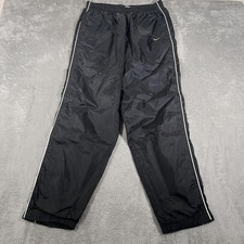Vintage Nike Track Pants Mens Large Black Nylon Windbreaker Ankle Zip Swoosh 90s