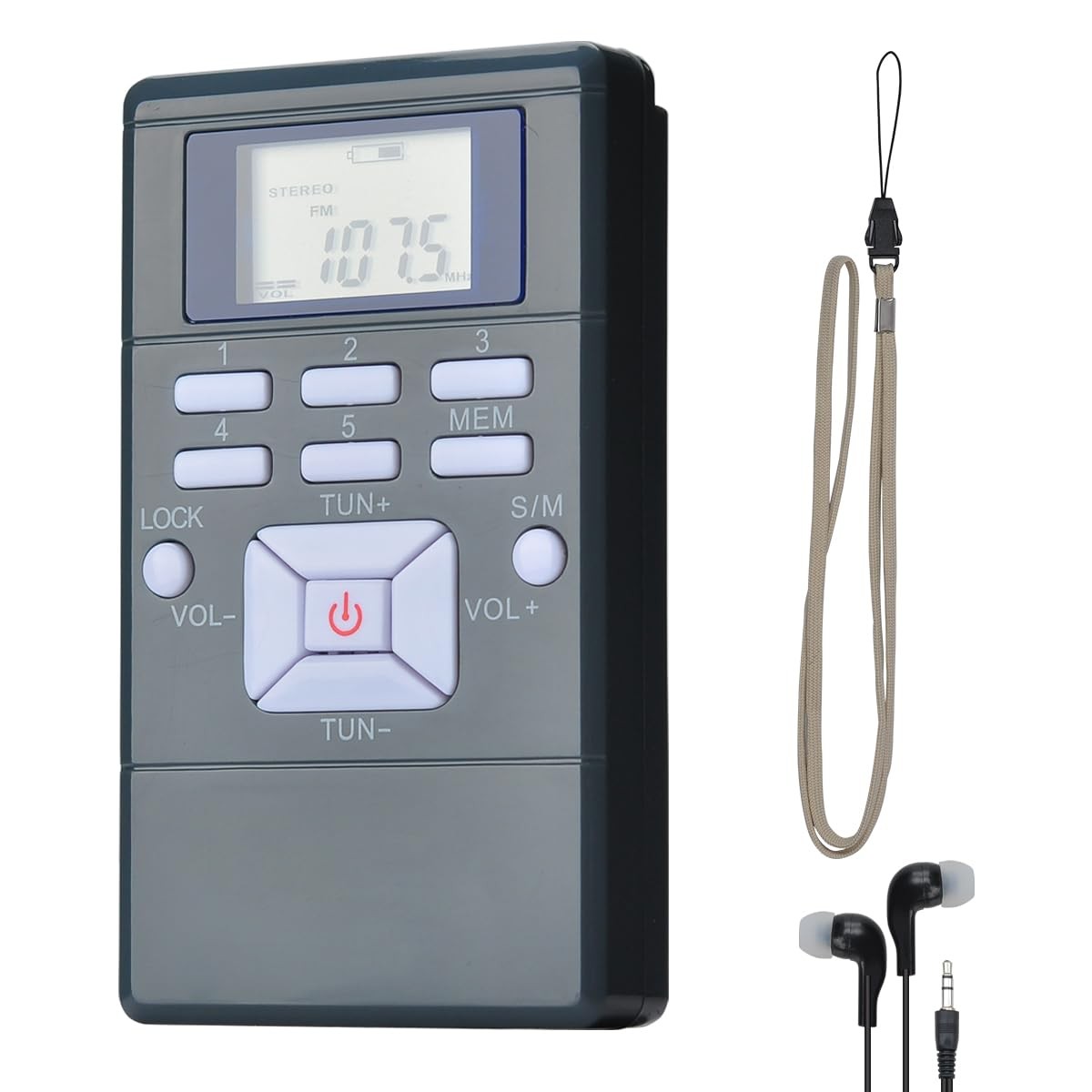 Portable FM Stereo Radio with Earphone, Mini Pocket Size Digital 102-GY, Grey
