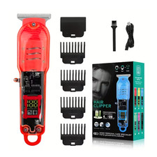 NEW - LCD RECHARGEABLE HAIR CLIPPERS SMART PORTABLE HAIR TRIMMER - RED