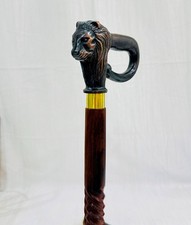 Rare Lion Head Handle Special Carving Design Wooden Walking cane - 3 Part Ope