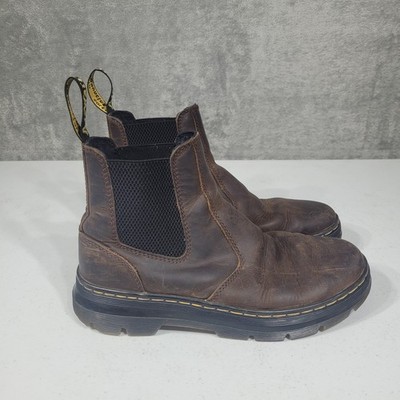 Dr. Martens Boots W8 M7 Brown Embury Chelsea Pull On Leather AirWair Lug Sole