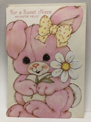 Vintage Hallmark greeting card Easter niece diecut Pink Bunny 50E 629-1 