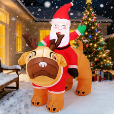 5 FT Christmas Inflatables Santa Clause Riding Pug Dog Outdoor Decorations Blow