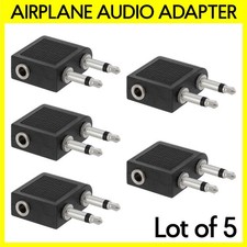 5PCS Airplane Headphone Adapter Dual 3.5mm to 3.5mm AUX Airline Stereo Converter