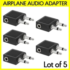 5PCS Airplane Headphone Adapter Dual 3.5mm to 3.5mm AUX Airline Stereo Converter