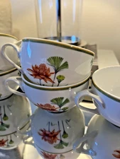 Philippe Deshoulieres Porcelaine De Limoges Floral Set Of 7 Cups Coffee Tea