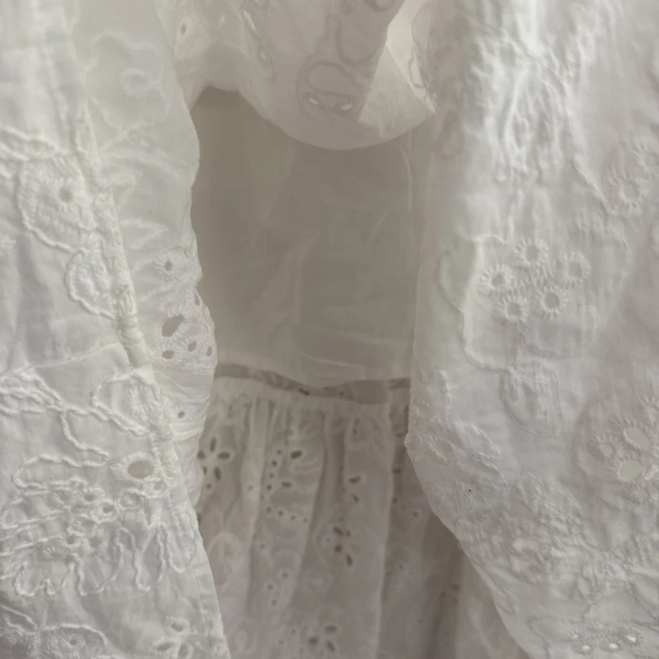 Sofia Vergara White Eyelet Tiered Smocked Maxi Skirt Cottagecore Prairie Sz M EC - Image 3 of 4