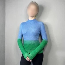 J.W.Anderson Womens Gradient Blue/Green Cable Mock Neck Wool Jumper Size S
