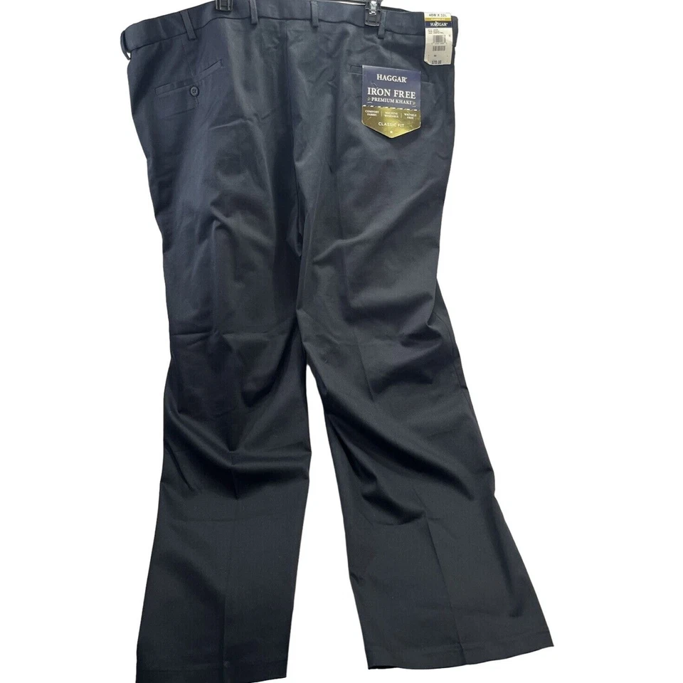 Calça social Haggar masculina preta sem ferro ajuste clássico tamanho 48W X 32L perna reta - Imagem 2 de 4