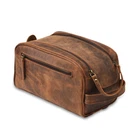 Genuine Leather Toiletry Bag For Men Women Dopp Kit Shaving Case - Large Size