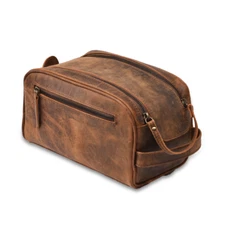 Genuine Leather Toiletry Bag For Men Women Dopp Kit Shaving Case - Large Size