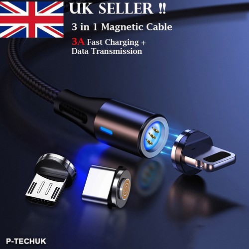 3 in 1 Mobile Phone Magnetic Data Cable Phone Charger Cable for Samsung A2P - Picture 2 of 12