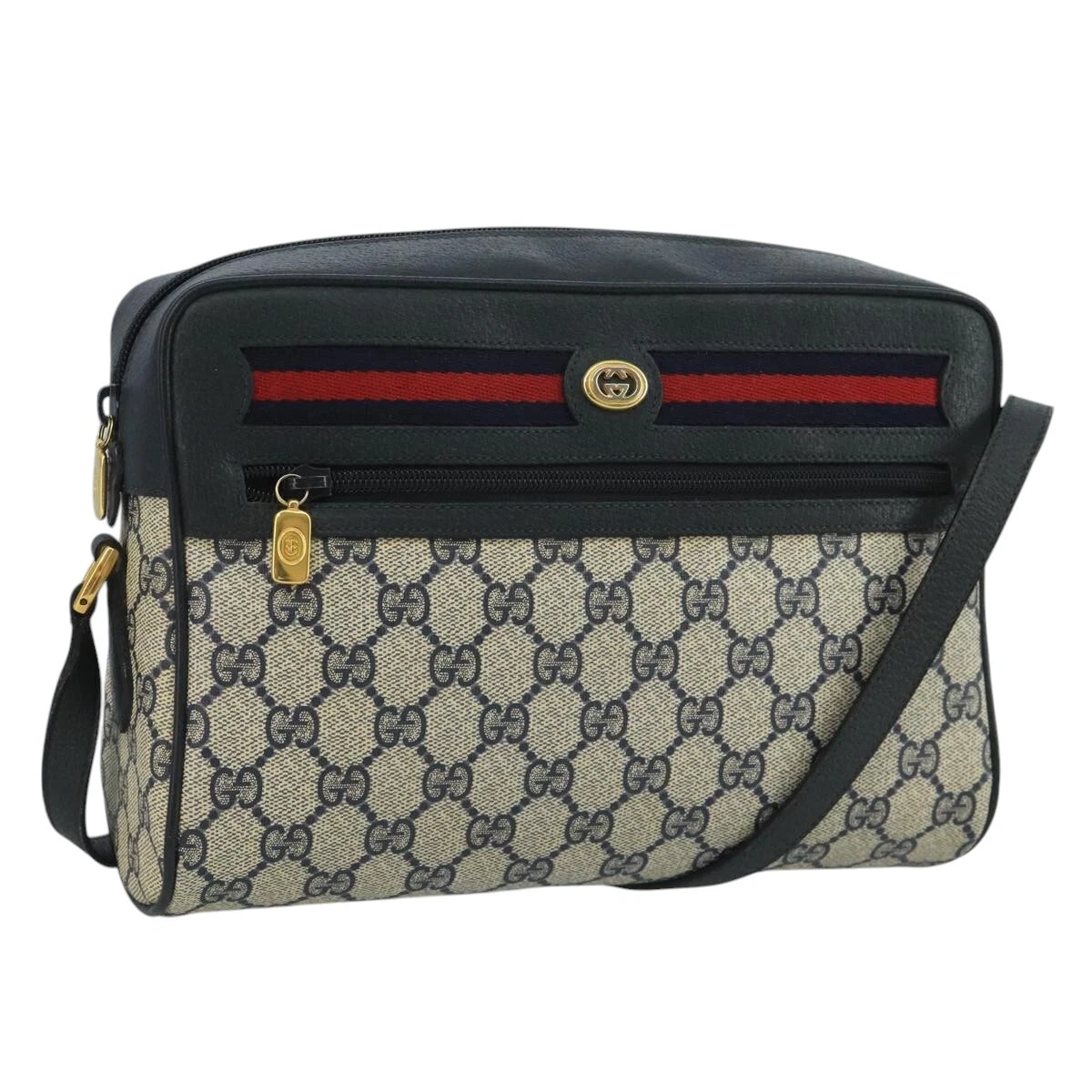 Sac GUCCI GG Supreme Sherry Line PVC bleu marine or rouge 72 02 088 authentique 111626