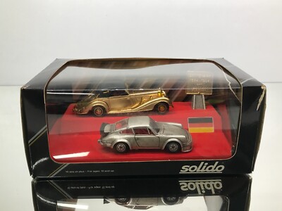 SOLIDO PRESTIGE MERCEDES BENZ 540K + PORSCHE 934 -24K GOLD 1:43- FAIR IN BOX