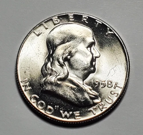 1958 P FRANKLIN HALF DOLLAR GEM BU FBL 90% SILVER #C8568