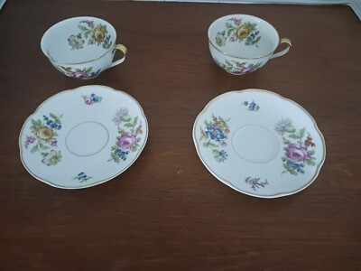 Haviland Limoges Rosedale Set of 2 Cups & Saucers in Excellent