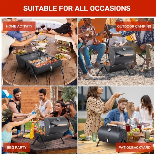 Portable Charcoal Grill with Lid Tabletop Barbecue BBQ Smoker Outdoor Camping - Picture 7 of 14